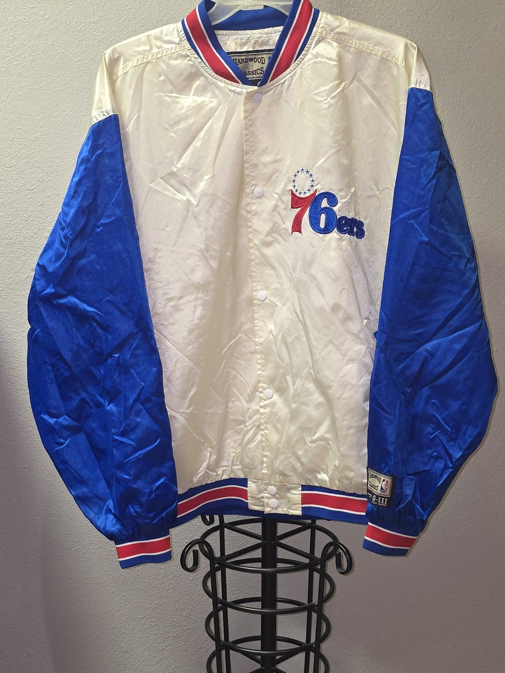 76ers Satin Bomber Jacket - Blue & Cream